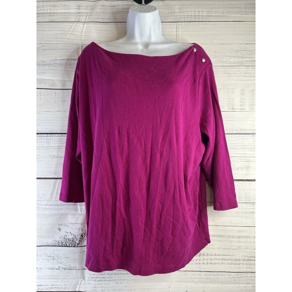 Lauren Ralph Lauren Blouse Women's Size 3X Fuchsia Pink Boat Neck Knit Pullover - Picture 1 of 10